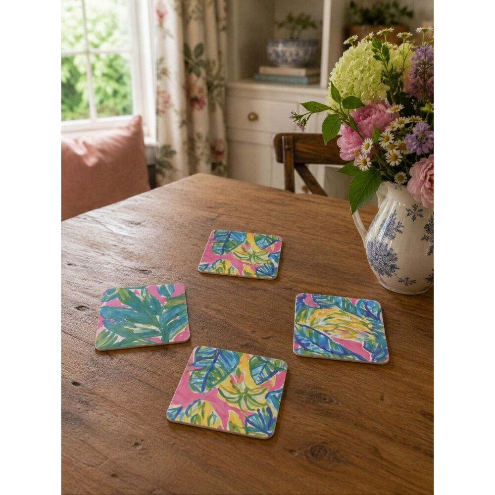 Set Of 4 Handmade Coasters Preppy Coastal Cottage Beachy Entertaining Hostess
